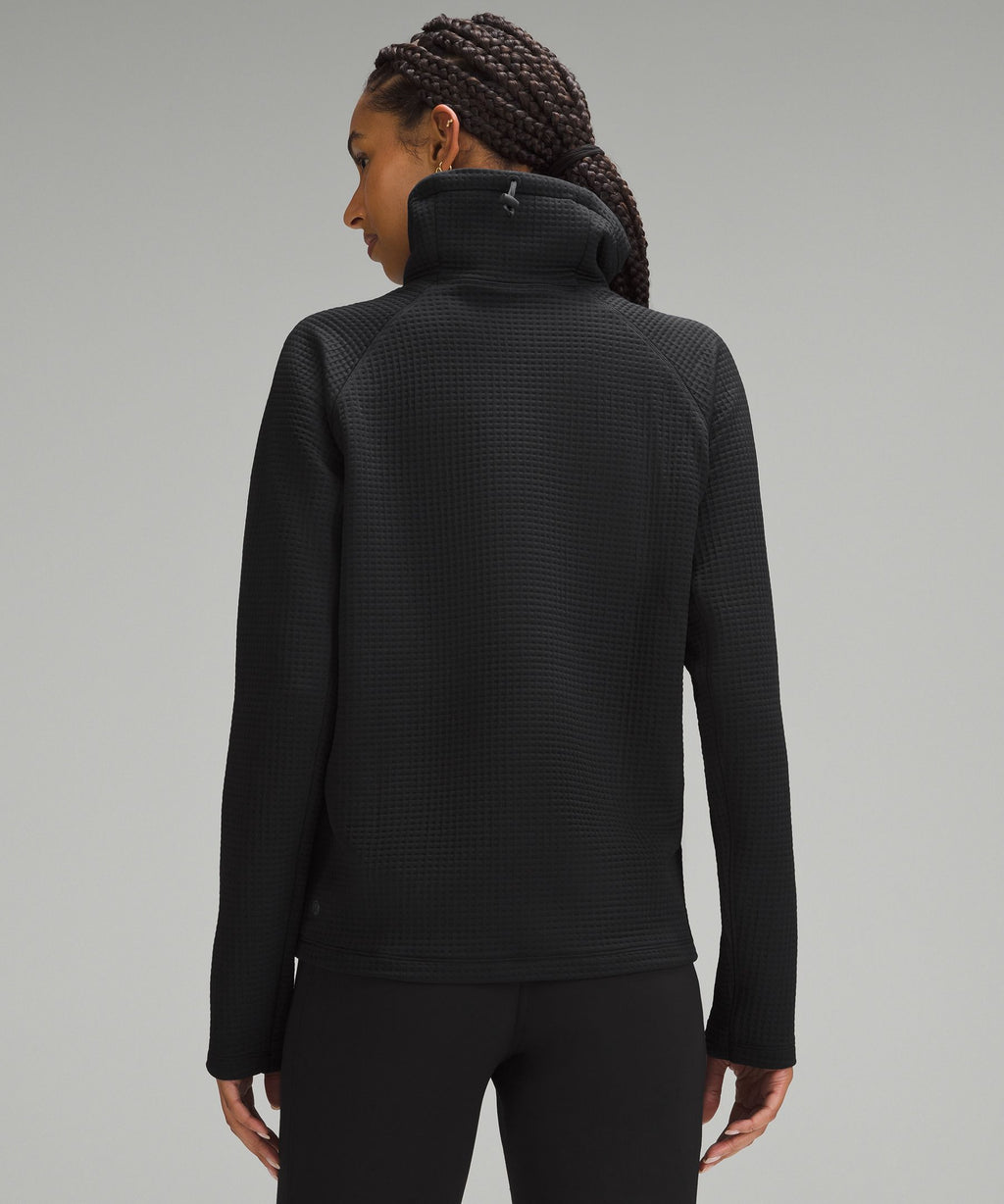 Waffle-Knit Funnel-Neck Long-Sleeve Shirt
