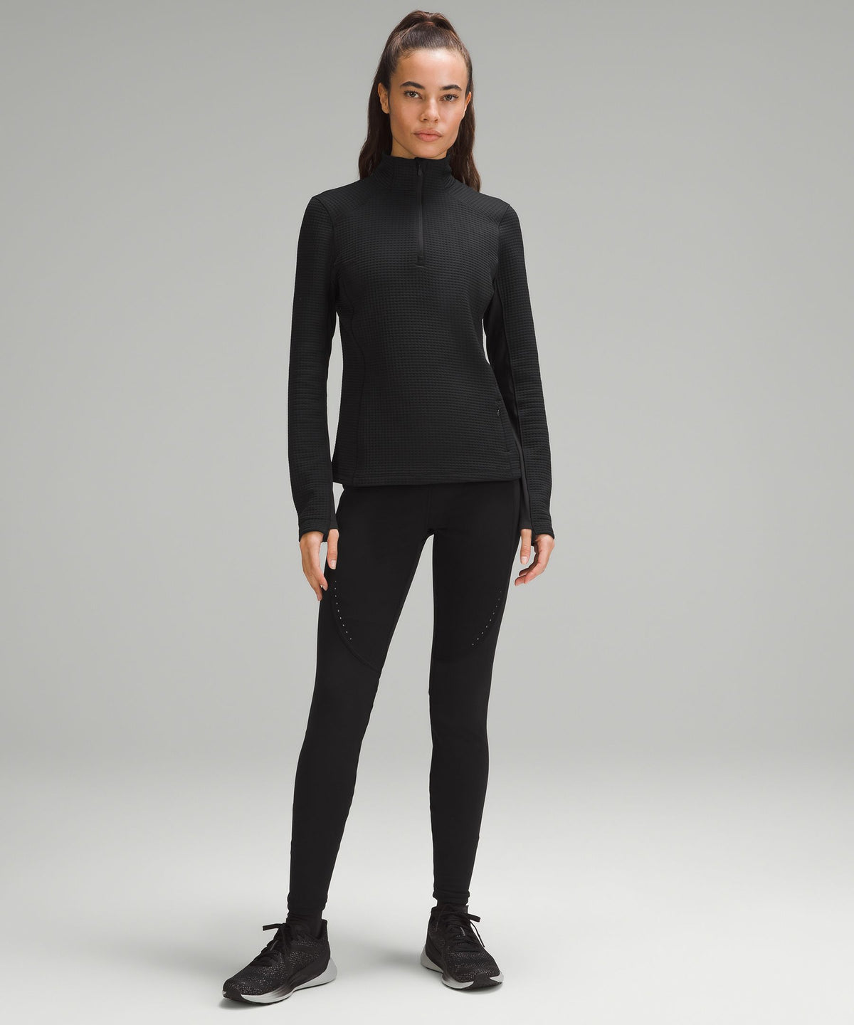Waffle-Knit Half-Zip Long-Sleeve Shirt