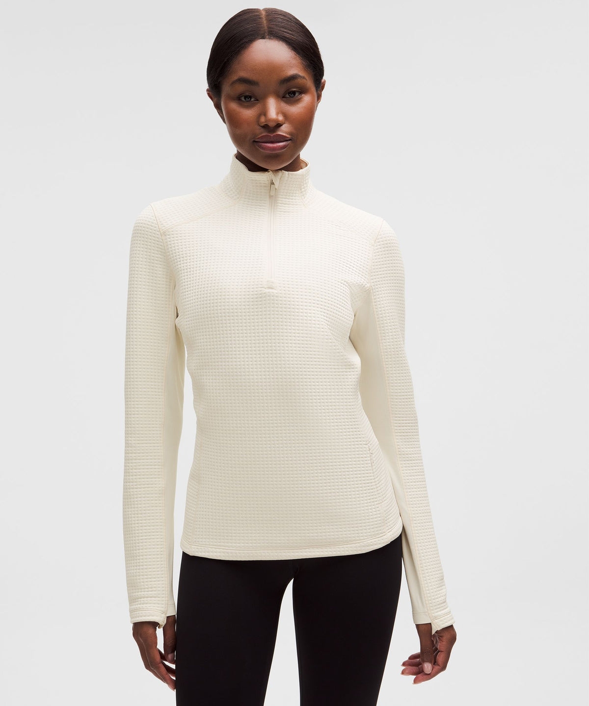Waffle-Knit Half-Zip Long-Sleeve Shirt