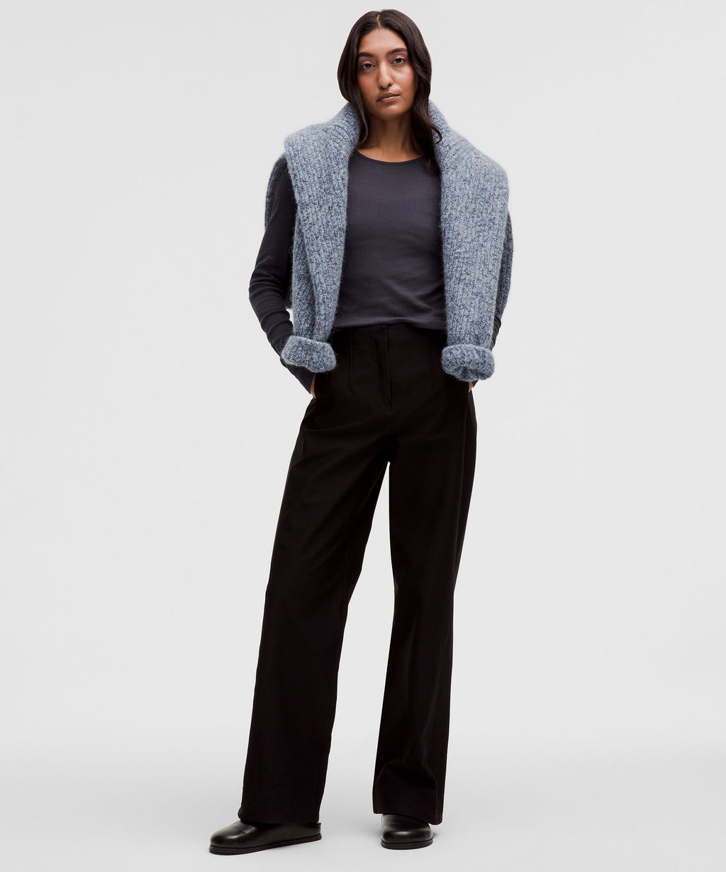 Sheer Cotton Ribbed Crewneck Long-Sleeve Shirt