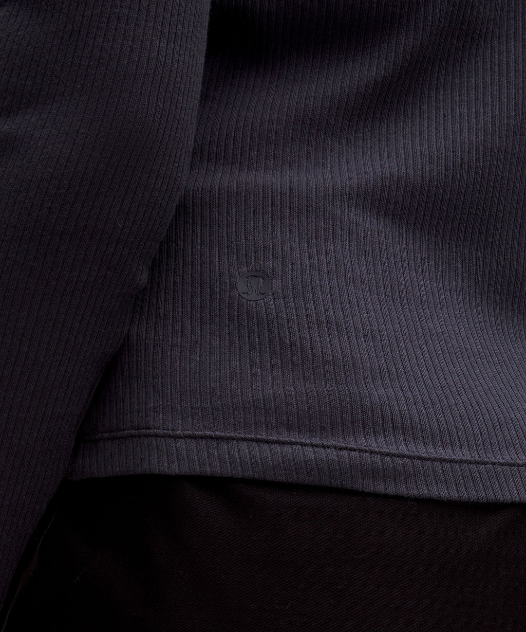 Sheer Cotton Ribbed Crewneck Long-Sleeve Shirt