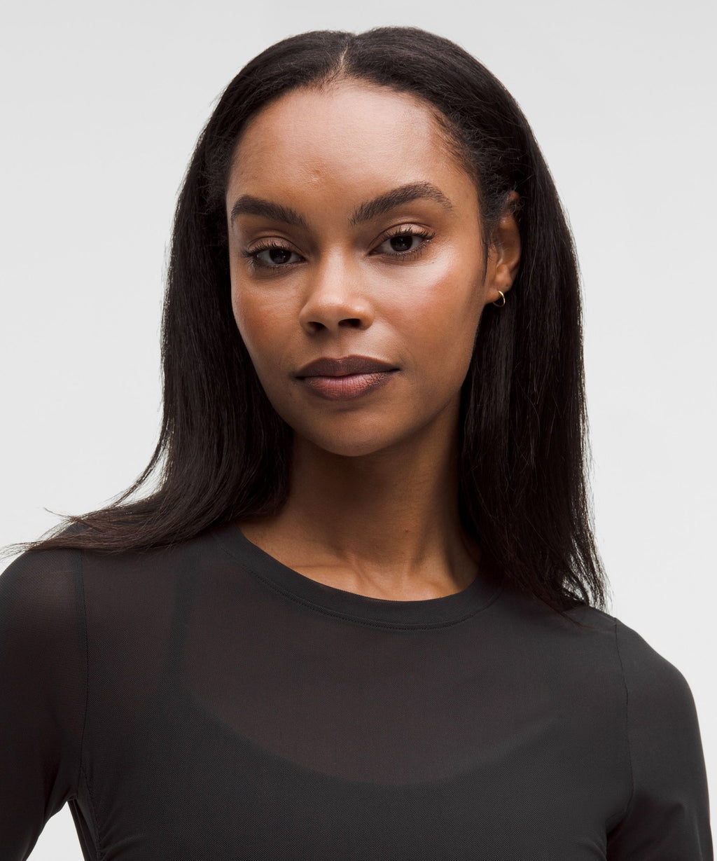 Mesh Ruched Long-Sleeve Shirt
