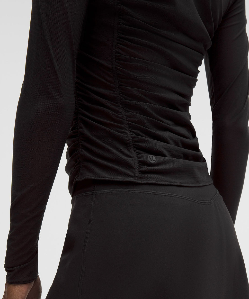 Mesh Ruched Long-Sleeve Shirt