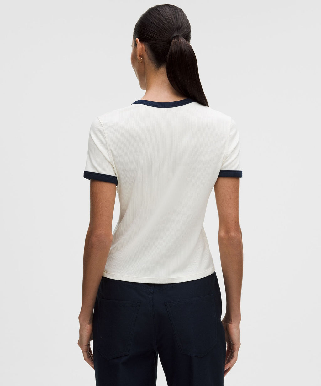 Hold Tight Micro-Rib Straight-Hem T-Shirt