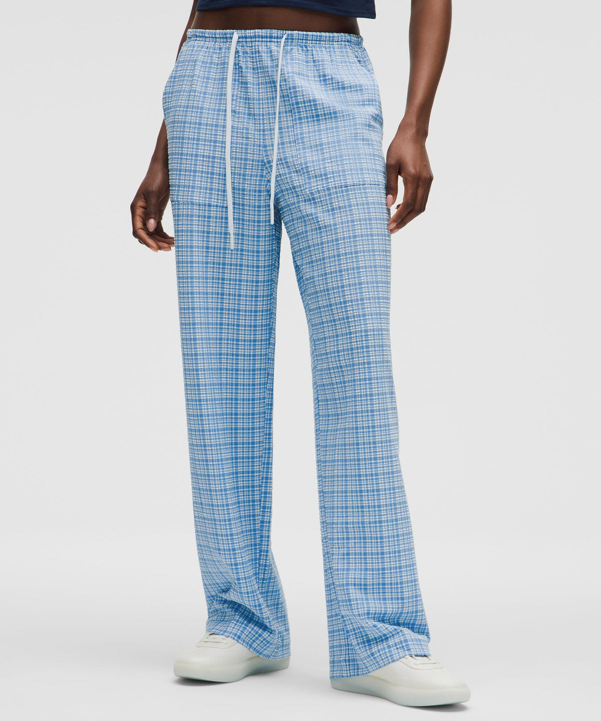 Seersucker Check Mid-Rise Pull-On Pant