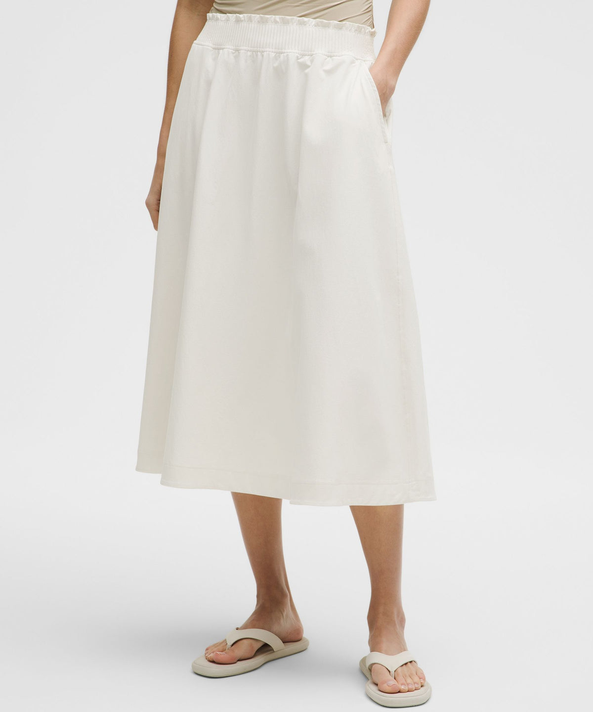 Stretch Woven Ruffle-Waist Midi Skirt
